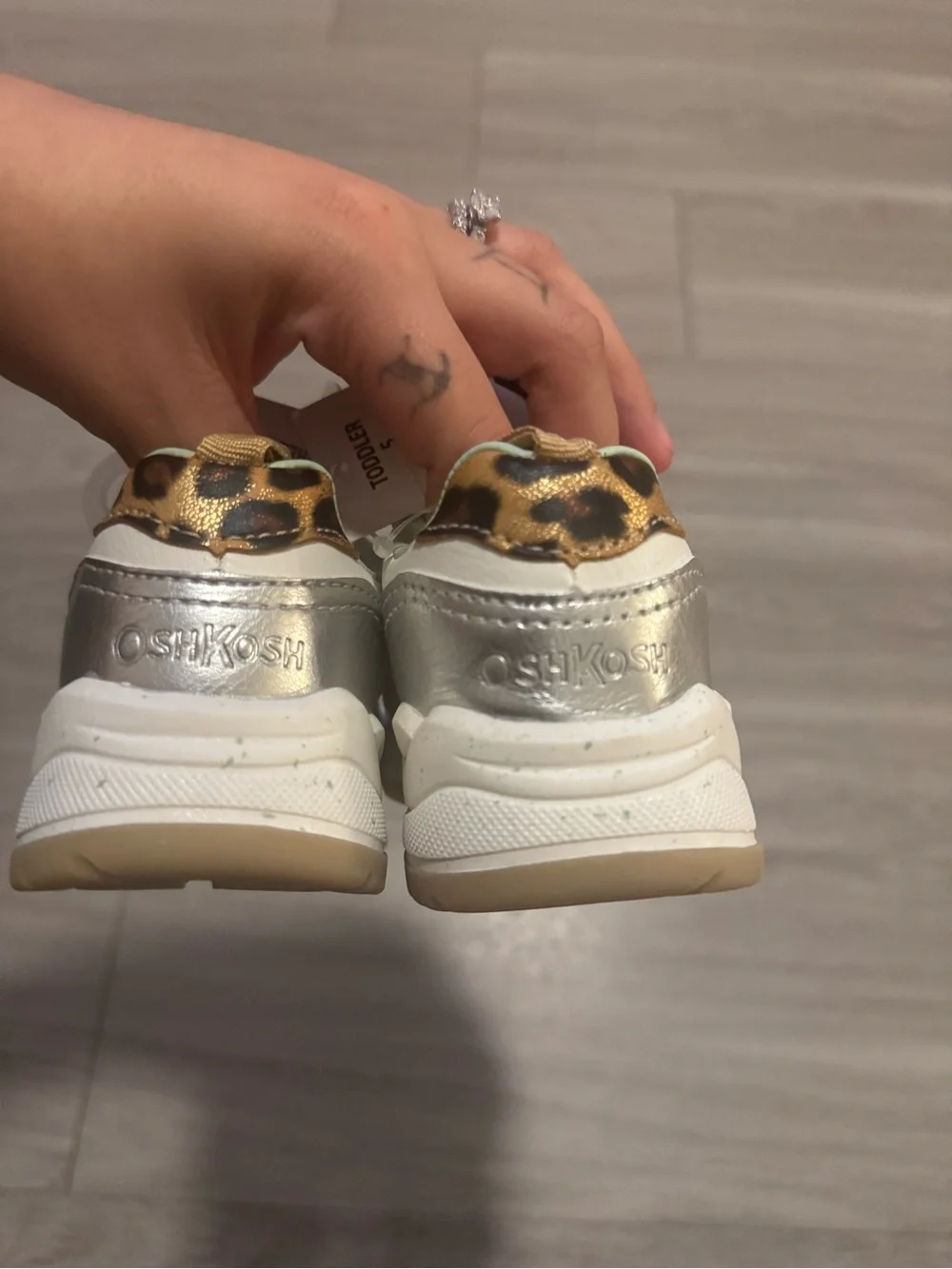 OshKosh B'gosh Mint Green & White and cheetah print Kids Pull-On Sneakers